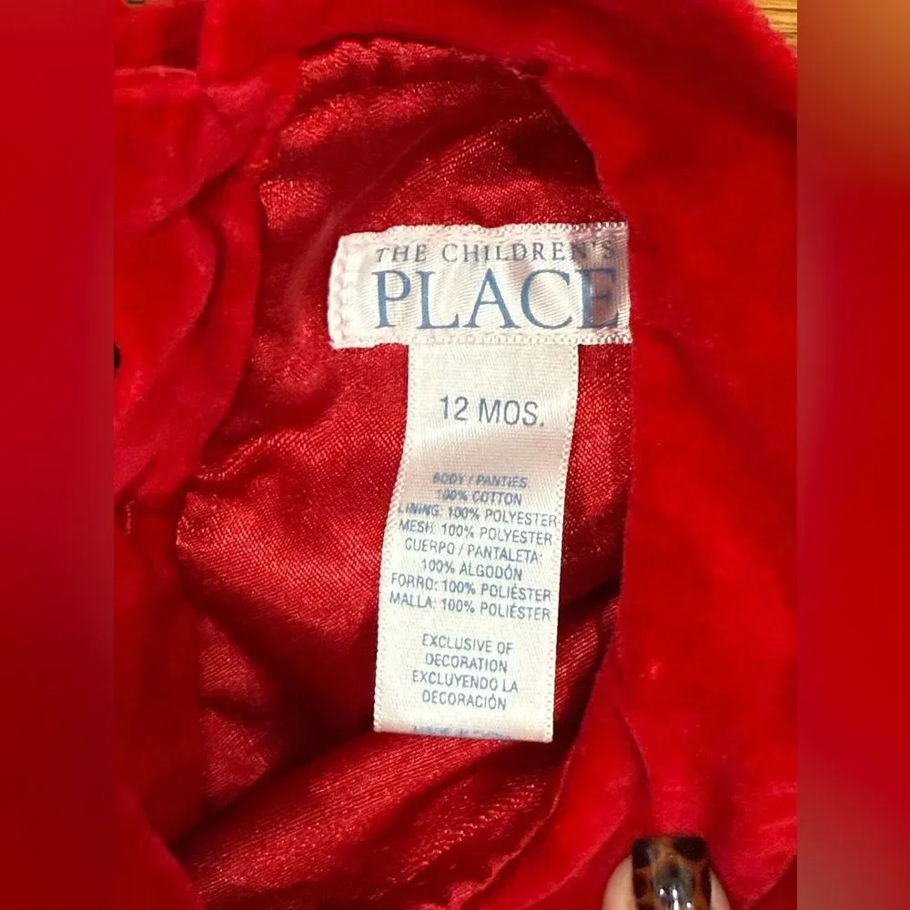 Children’s Place Red Velvet Baby Girls Short Sleeve Dress size 12 months Holiday